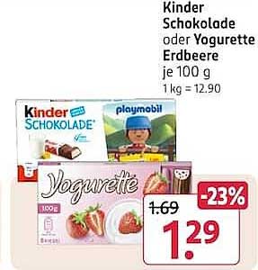 Kinder Schokolade oder Yogurette Erdbeere je 100 g