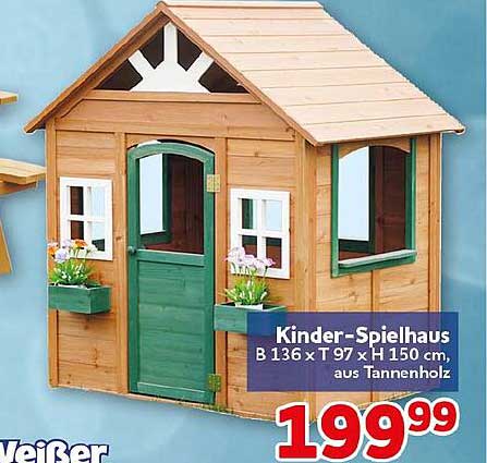 Kinder-Spielhaus B 136 x T 97 x H 150 cm, aus Tannenholz