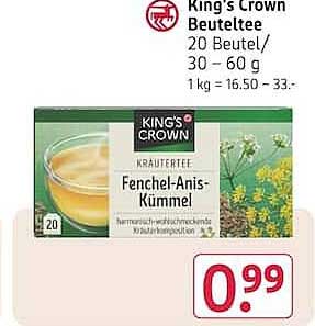 King's Crown Beuteltee Kräutertee Fenchel-Anis-Kümmel 20 Beutel / 30 - 60 g