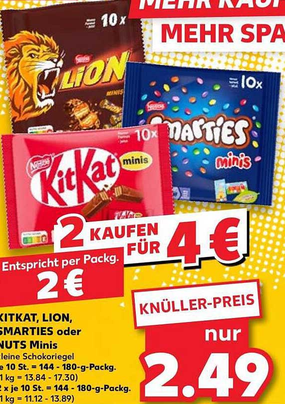 KITKAT, LION, SMARTIES oder NUTS Minis