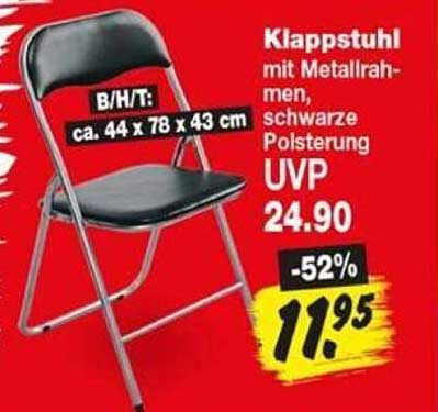 Klappstuhl mit Metallrahmen, schwarze Polsterung