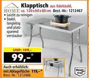 Klapptisch aus Edelstahl, ca. 120 x 60 x 80 cm Best.-Nr.: 1212467