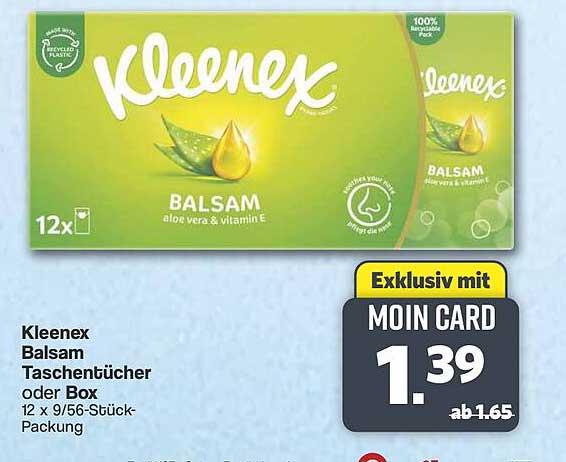Kleenex Balsam Taschentücher oder Box 12 x 9/56-Stück-Packung