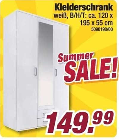 Kleiderschrank weiß, B/H/T: ca. 120 x 195 x 55 cm