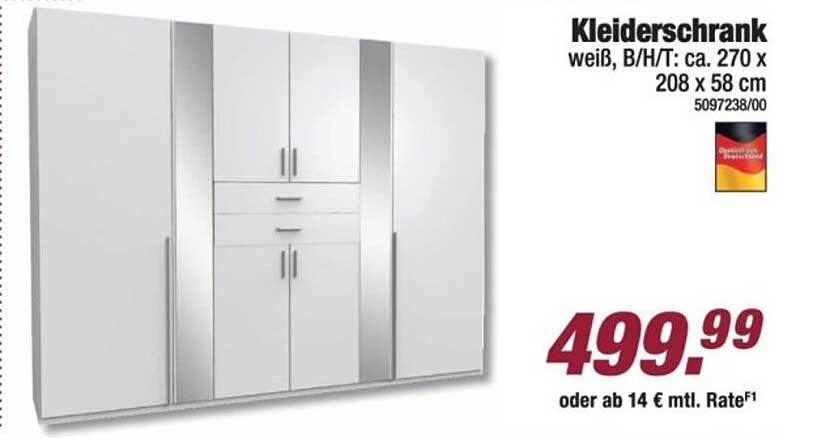 Kleiderschrank weiß, B/H/T: ca. 270 x 208 x 58 cm