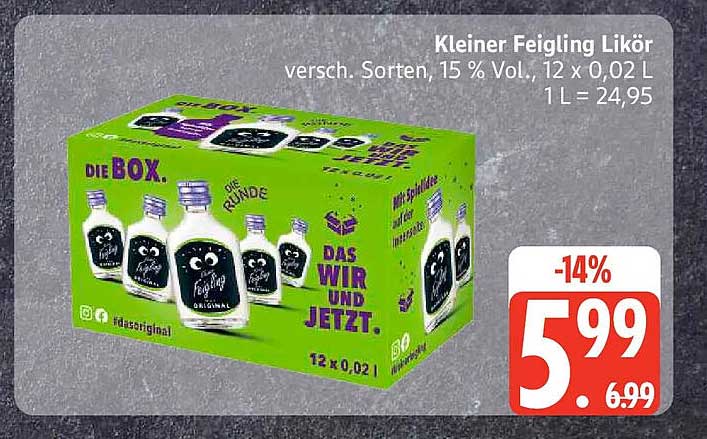 Kleiner Feigling Likör versch. Sorten, 15 % Vol., 12 x 0,02 L