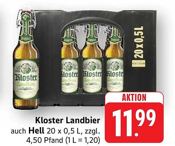 Kloster Landbier auch Hell 20 x 0,5 L, zzgl. 4,50 Pfand (1 L = 1,20)