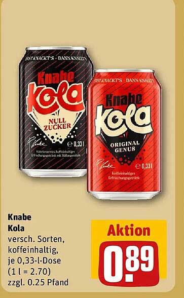 Knabe Kola versch. Sorten, koffeinhaltig, je 0,33-l-Dose