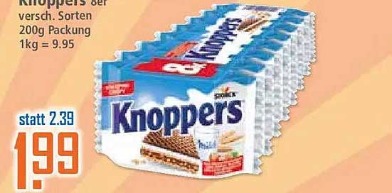 Knoppers 8er versch. Sorten 200g Packung 1kg = 9.95