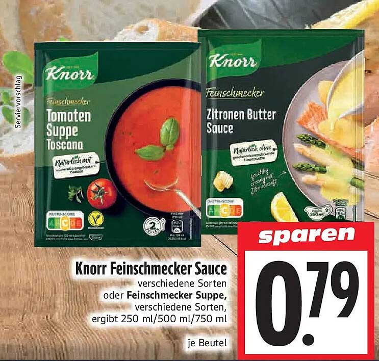 Knorr Feinschmecker Sauce verschiedene Sorten oder Feinschmecker Suppe, verschiedene Sorten, ergibt 250 ml/500 ml/750 ml je Beutel