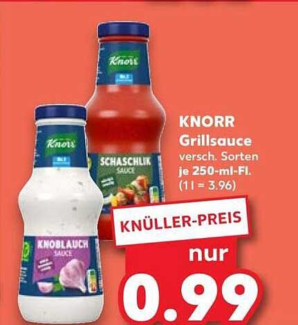 KNORR Grillsauce versch. Sorten je 250-ml-Fl. (1 l = 3,96)
