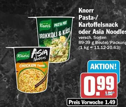 Knorr Pasta-/Kartoffelsnack oder Asia Noodles