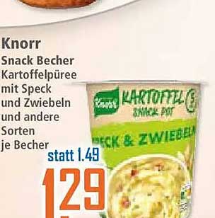 Knorr Snack Becher Kartoffelpüree mit Speck und Zwiebeln und andere Sorten je Becher