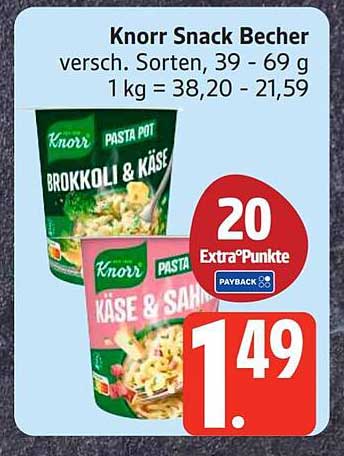 Knorr Snack Becher versch. Sorten, 39 - 69 g 1 kg = 38,20 - 21,59