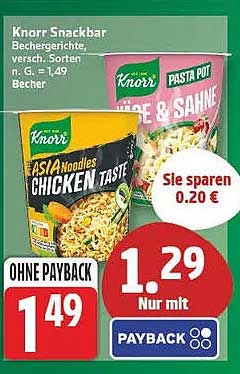 Knorr SnackBar Bechergerichte, versch. Sorten, o. G. = 1,49 Becher