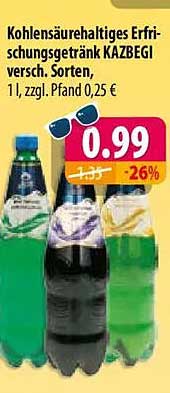 Kohlensäurehaltiges Erfrischungsgetränk KAZBEGI versch. Sorten, 1 l, zzgl. Pfand 0,25 €