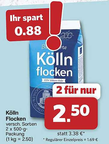Kölln Flocken verschiedene Sorten 2 x 500-g-Packung (1 kg = 2.50)