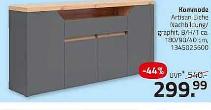 Kommode Artisan Eiche Nachbildung, graphit, B/H/T ca. 180/90/40 cm, 1345023600
