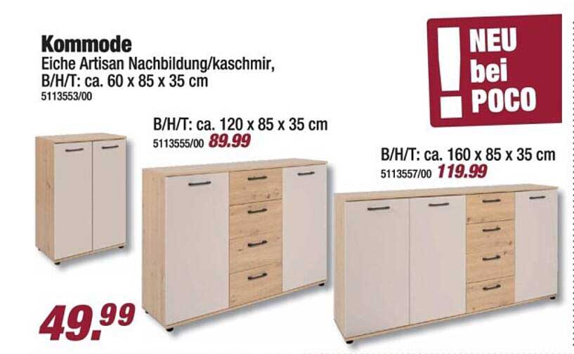 Kommode Eiche Artisan Nachbildung/kaschmir, B/H/T: ca. 60 x 85 x 35 cm
