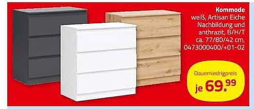 Kommode weiß, Artisan Eiche Nachbildung und anthrazit, B/H/T ca. 77/80/42 cm