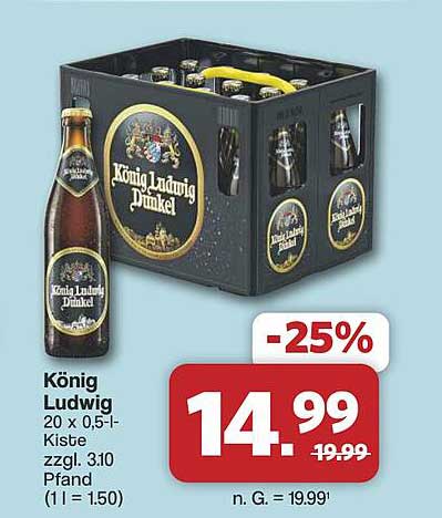 König Ludwig Dunkel 20 x 0,5-l-Kiste zzgl. 3,10 Pfand (1 l = 1.50)