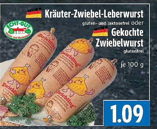 Kräuter-Zwiebel-Leberwurst gluten- und laktosefrei oder Gekochte Zwiebelwurst glutenfrei