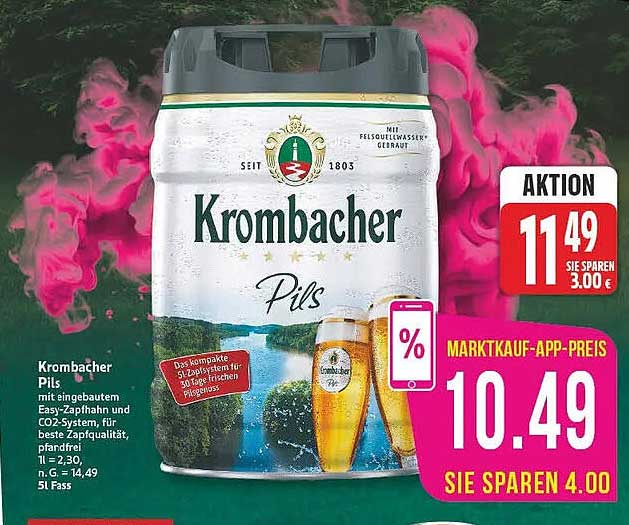 Krombacher Pils mit eingebautem Easy-Zapfhahn und CO2-System, für bestes Zapfqualität, pfandfrei