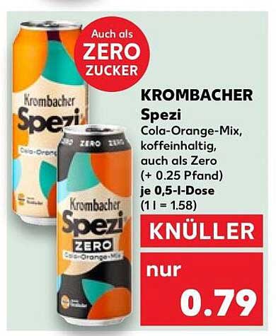 Krombacher Spezi Cola-Orange-Mix, koffeinhaltig, auch als Zero (+ 0.25 Pfand) je 0,5-l-Dose (1 l = 1.58)