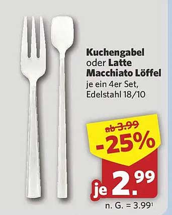 Kuchengabel oder Latte Macchiato Löffel je ein 4er Set, Edelstahl 18/10