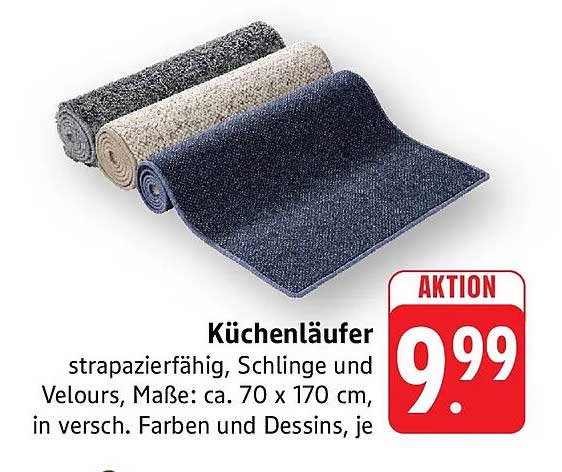 Küchenläufer strapazierfähig, Schlinge und Velours, Maße: ca. 70 x 170 cm, in versch. Farben und Dessins, je