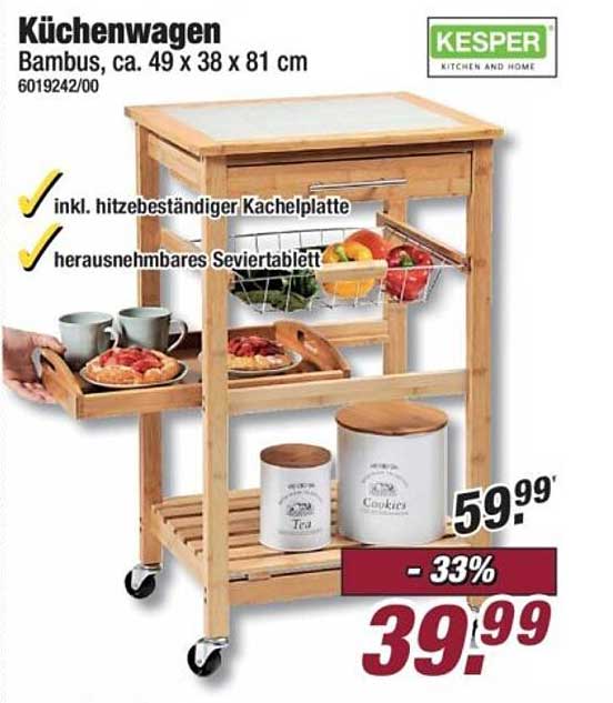 Küchenwagen Bambus, ca. 49 x 38 x 81 cm