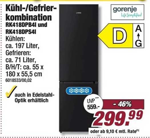 Kühl-/Gefrier-kombination RK418DPB4I und RK418DPS4I