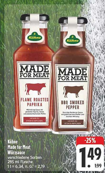 Kühne Made for Meat Würzsauce verschiedene Sorten 235 ml Flasche 1 l = 6,34, n. G! = 2,19