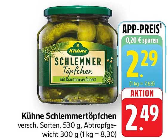 Kühne Schlemmer Töpfchen versch. Sorten, 530 g, Abtropfgewicht 300 g (1 kg = 8,30)