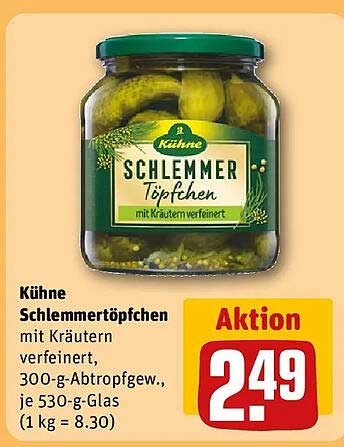 Kühne Schlemmertöpfchen mit Kräutern verfeinert, 300-g-Glas/Abtropfgew., je 530-g-Glas (1 kg = 8.30)