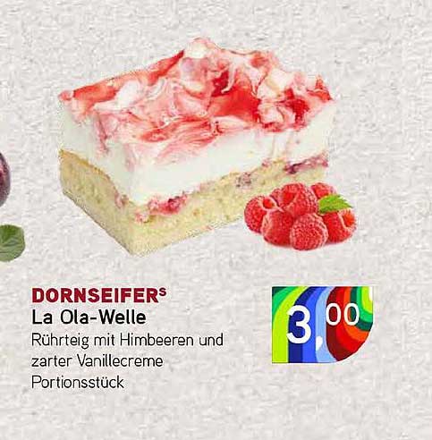 La Ola-Welle Rührteig mit Himbeeren und zarter Vanillecreme Portionsstück