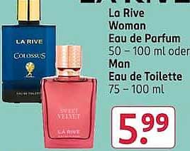 LA RIVE Woman Eau de Parfum 50 – 100 ml oder Man Eau de Toilette 75 – 100 ml