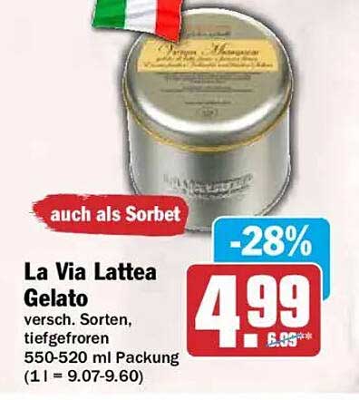La Via Lattea Gelato versch. Sorten, tiefgefroren 550-520 ml Packung (1 l = 9.07-9.60)
