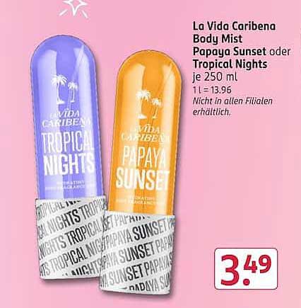 La Vida Caribeno Body Mist Papaya Sunset oder Tropical Nights je 250 ml
