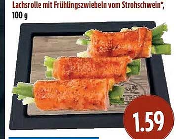 Lachsrolle mit Frühlingszwiebeln vom Strohschwein*, 100 g