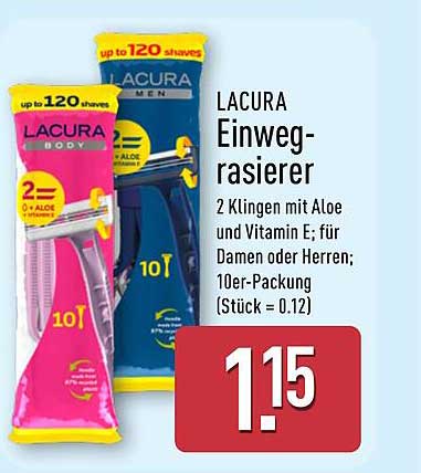 LACURA Einweg-rasierer 2 Klingen mit Aloe und Vitamin E; für Damen oder Herren; 10er-Packung (Stück = 0.12)