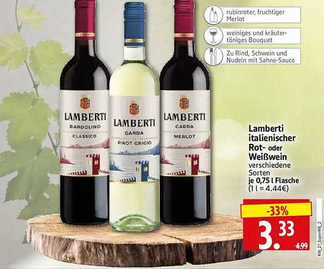 Lamberti italienischer Rot- oder Weißwein verschiedene Sorten je 0,75 l Flasche (1 l = 4.44€)