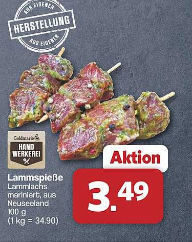 Lamsspieße Lammlachs mariniert, aus Neuseeland 100 g (1 kg = 34.90)