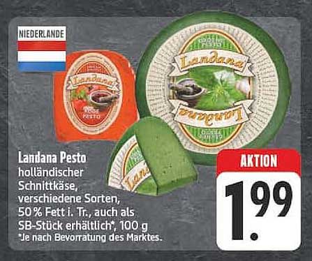 Landana Pesto holländische Schnittkäse, verschiedene Sorten, 50 % Fett i. Tr., auch als SB-Stück erhältlich, 100 g