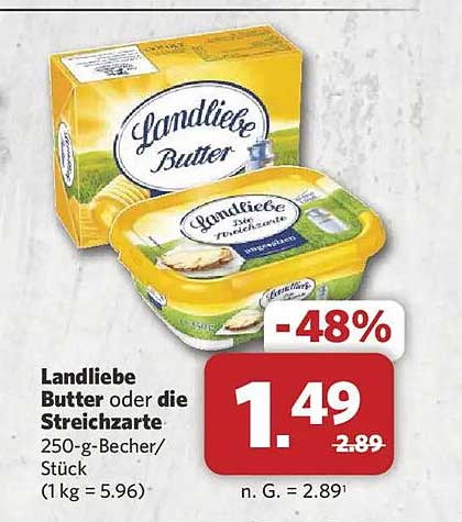 Landliebe Butter oder die Streichzarte 250-g-Becher/Stück (1 kg = 5.96)
