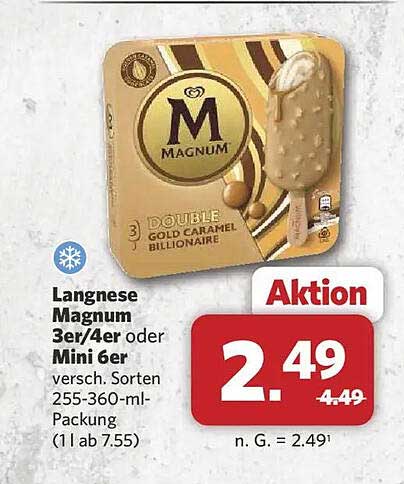 Langnese Magnum 3er/4er oder Mini 6er versch. Sorten 255-360-ml-Packung (1 l ab 7.55)