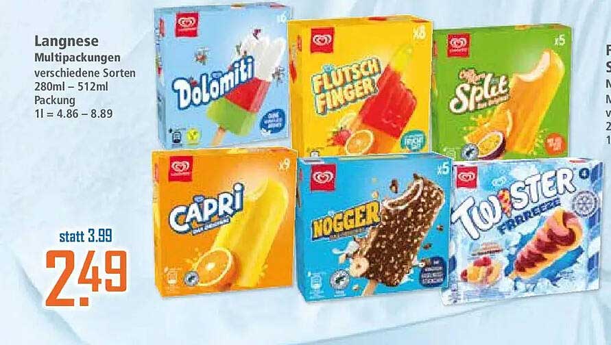 Langnese Multipackungen verschiedene Sorten 280ml – 512ml Packung 1l = 4.86 – 8.89