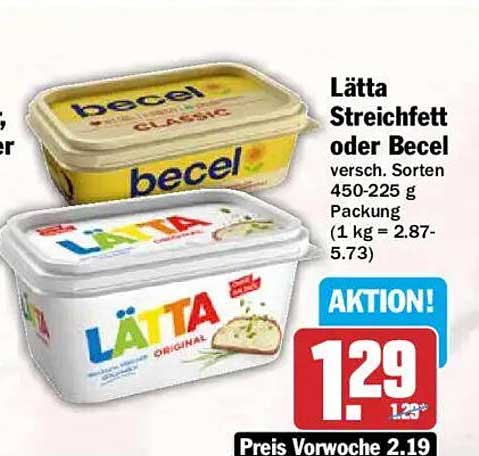 Lätta Streichfett oder Becel, versch. Sorten, 450-225 g, Packung (1 kg = 2.87-5.73)
