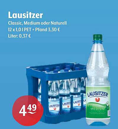 Lausitzer Classic, Medium oder Naturell 12 x 1,0 l PET + Pfand 3,30 € Liter: 0,37 €