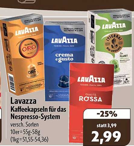 Lavazza Kaffeekapseln für das Nespresso-System versch. Sorten 10er=55g-58g (1kg=51,95-54,36)